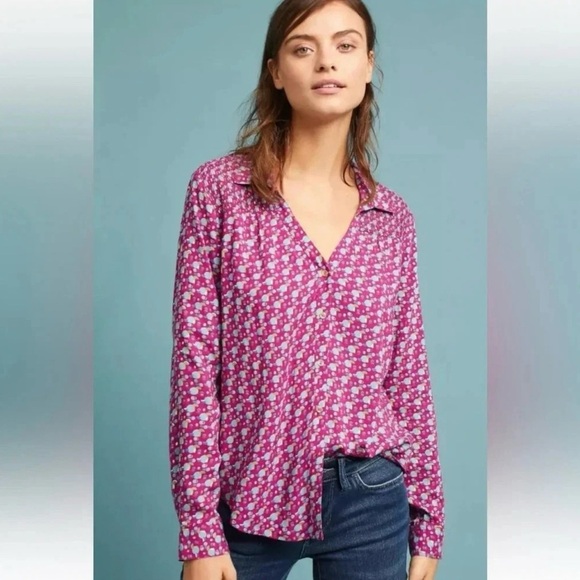 Anthropologie Maeve Emory Button Down Blouse Top Size‎ 4 - Picture 1 of 11